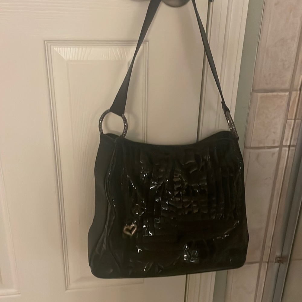 Classic black patent soulder bag